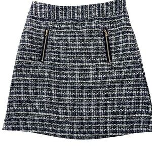 LOFT Navy and White Tweed A-Line Skirt